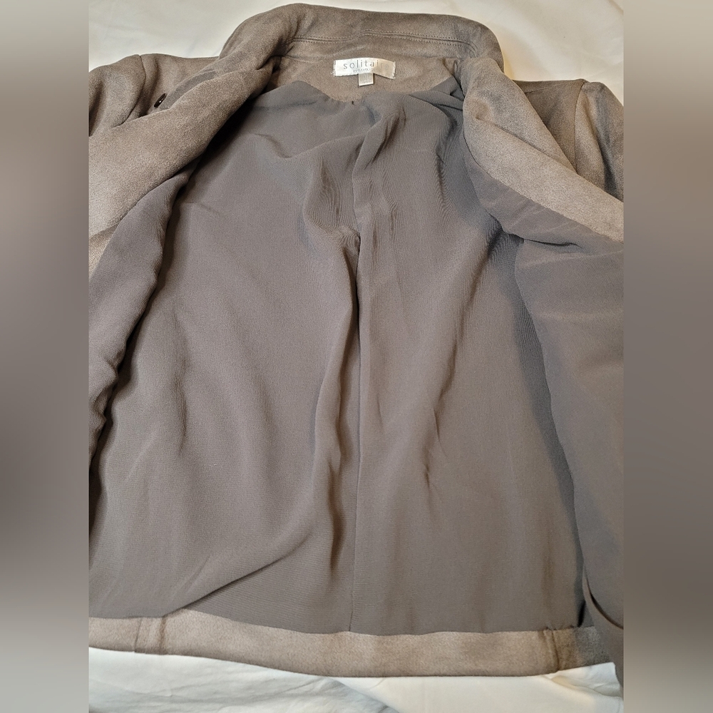 Solitaire by Ravi Khosla Grey Faux Suede Jacket Size M - Picture 8 of 11